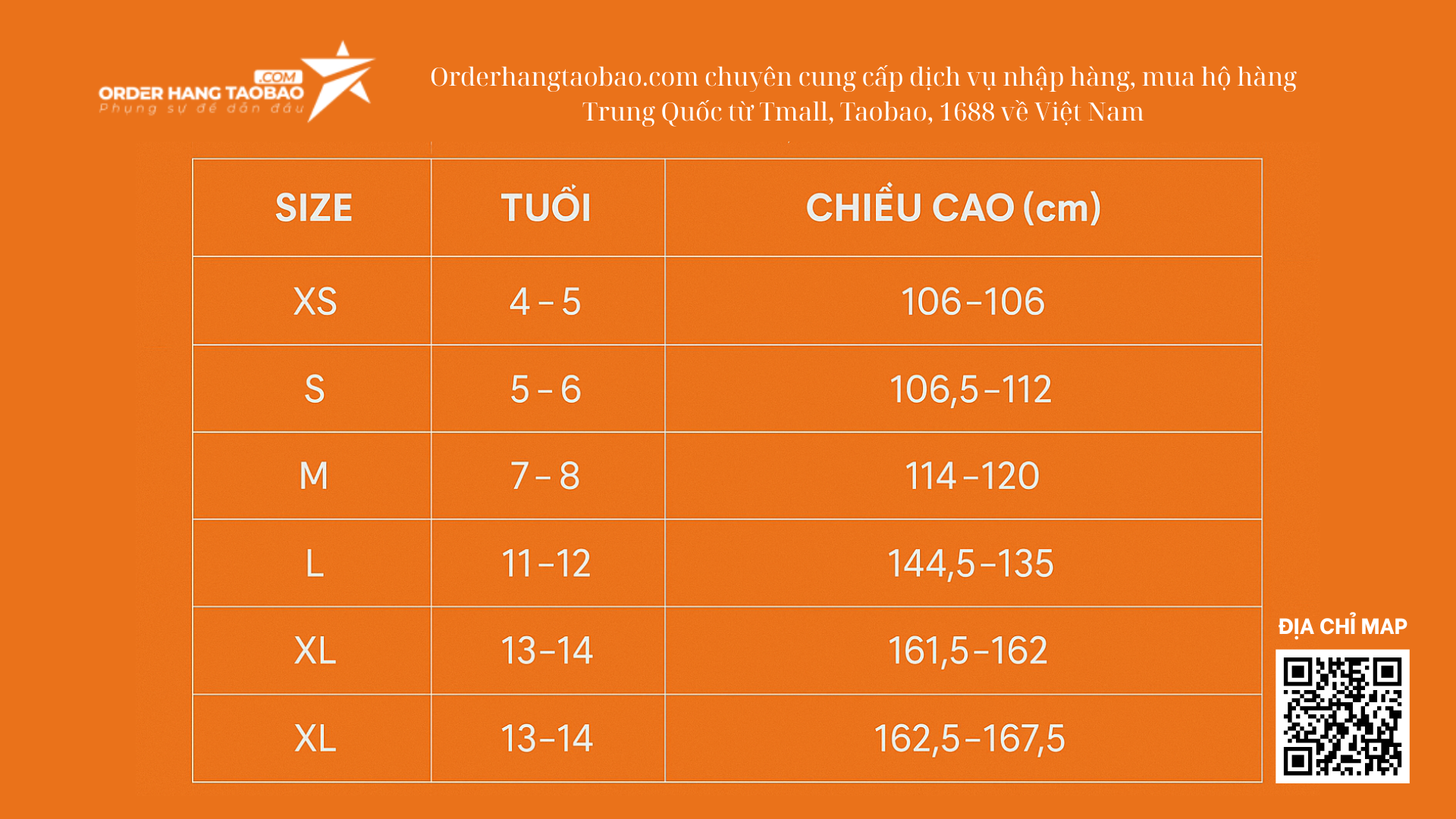 bảng size quần áo trẻ em Quảng Châu