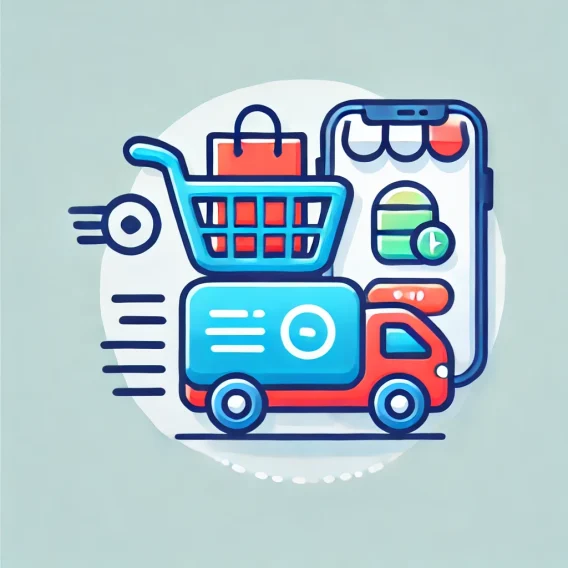 DALL·E 2024 09 20 15.03.27 A modern and clean shopping icon representing convenience featuring a shopping cart filled with items a fast delivery symbol like a speed line or a