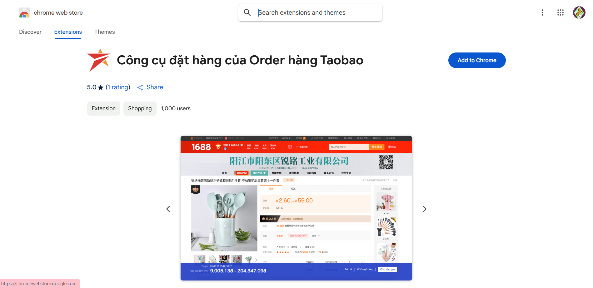Cài đặt công cụ tiện ích trên trình duyệt Chorme để mua hàng.
