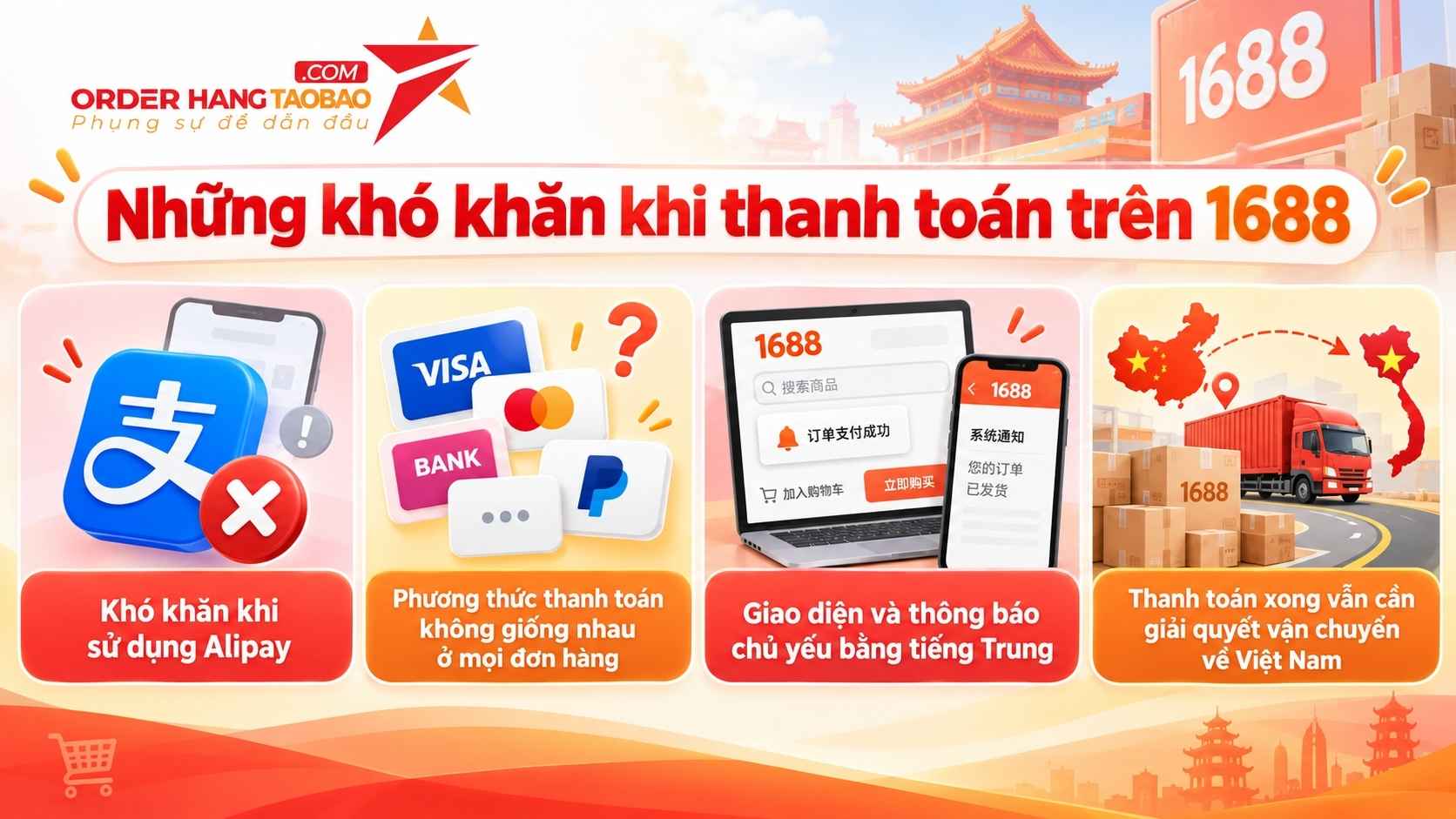 Những khó khăn mà người Việt thường thanh toán đặt hàng 1688?